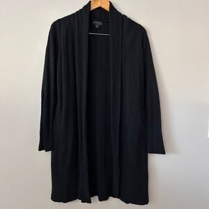 Barefoot Dreams Womens Petite Large CozyChic Lite Black Open Front Cardigan Long